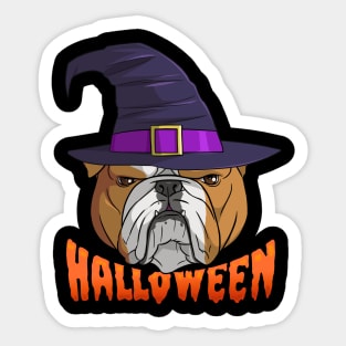 English Bulldog Witch Happy Halloween Sticker